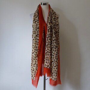 Spartina 449 100% Wool Scarf Lightweight Orange Brown Tan